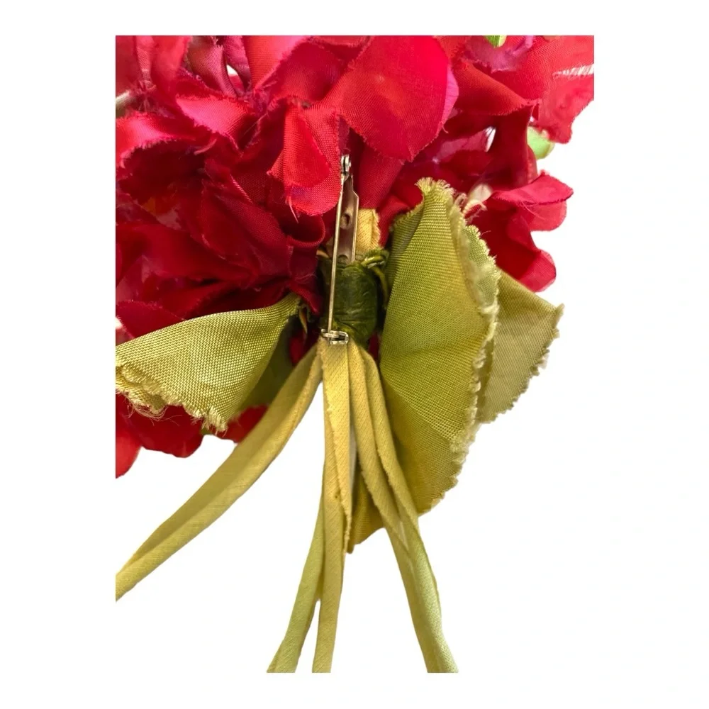 Vintage Fabric Red Hydrangea Flower Pin